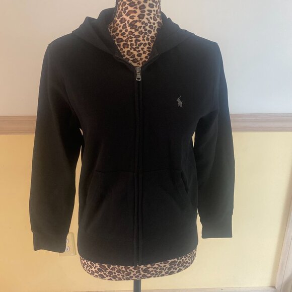 Polo Ralph Lauren Boys Black Hooded Zipper Sweatshirt N5 - Picture 1 of 4